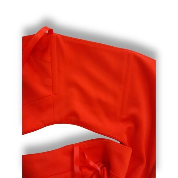 BCBG Max Azria Asymmetrical Bodycon Cutout Dress Red-Orange Shimmer Size XXS - Picture 10 of 16